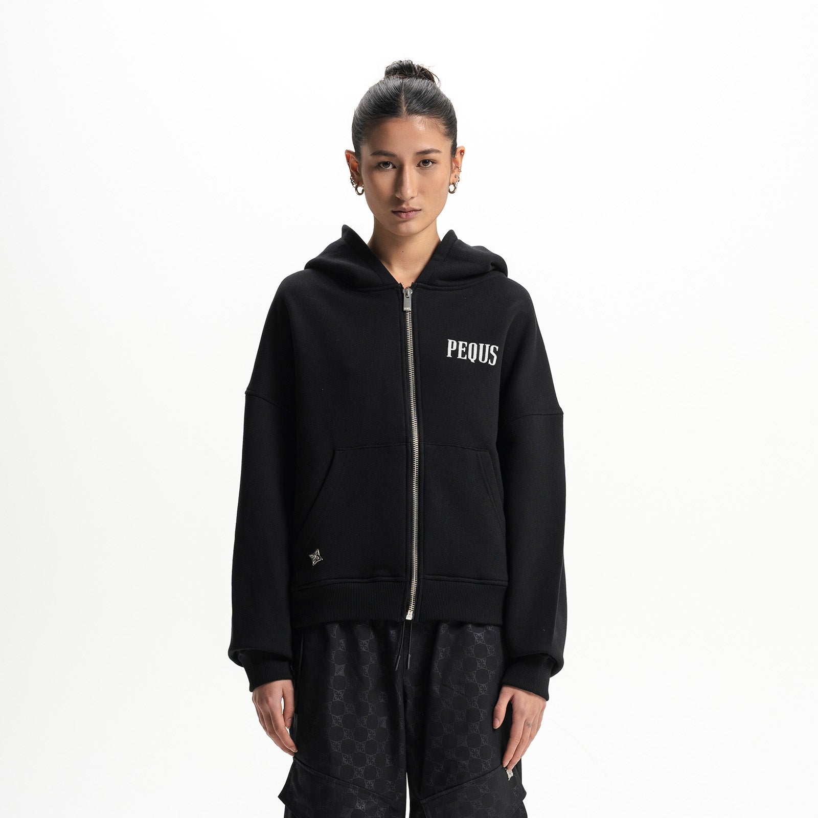 Chest Logo Cropped Zip Hoodie