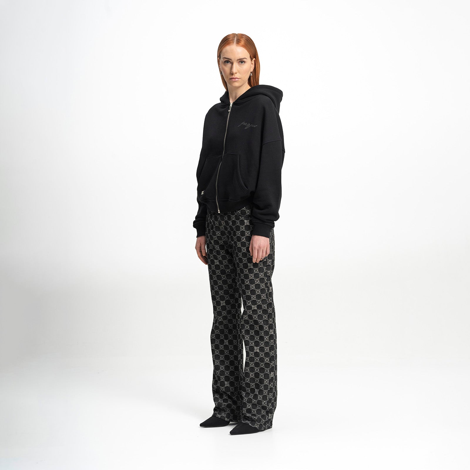 Cropped ink back logo zip hoodie