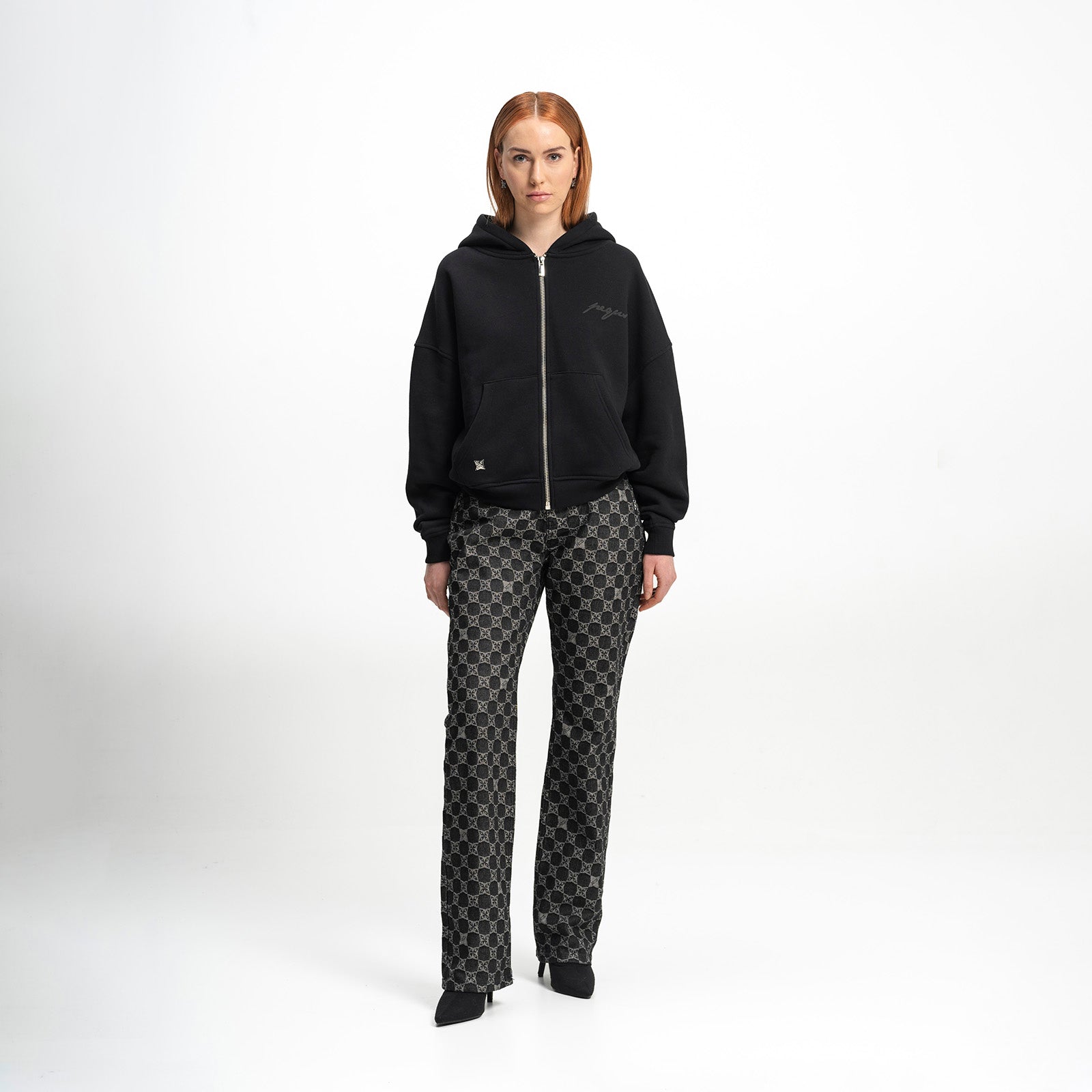 Cropped ink back logo zip hoodie