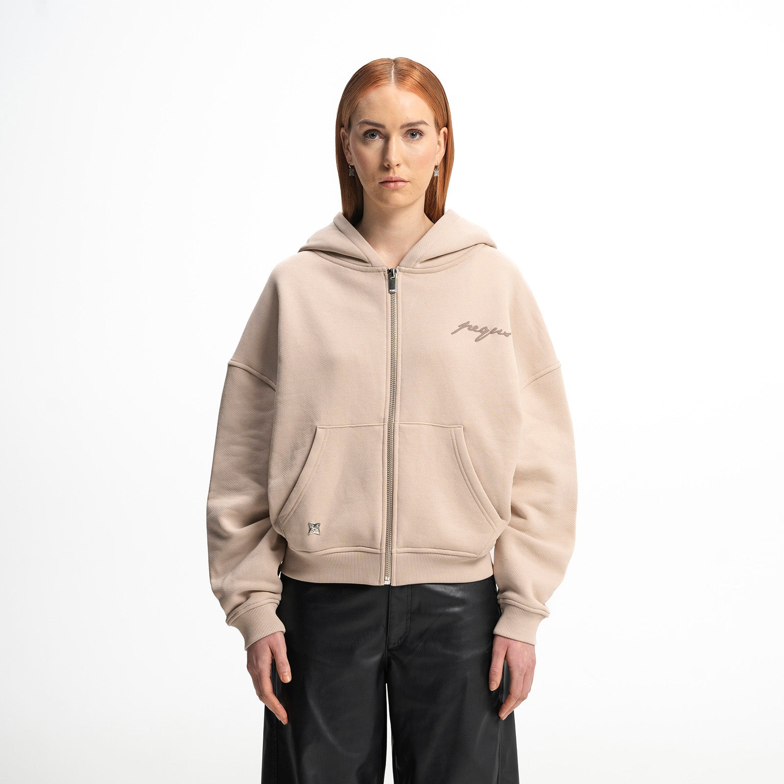 Cropped ink back logo zip hoodie